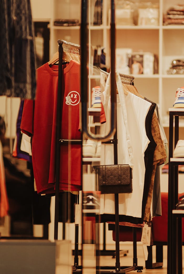 creative Stylish interior of a modern clothing store featuring a variety of colorful apparel and accessories.
